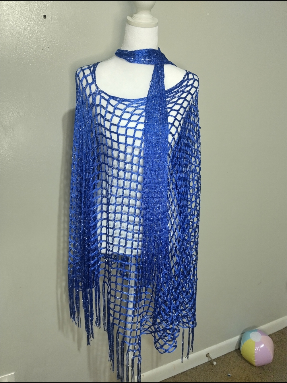 Blue Open-Weave Fringe Shawl Scarf - Women Accessories